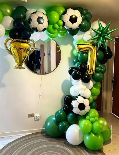 Soccer Balloon Garland Arch Kit - 115 Pcs Green Black White Balloons
