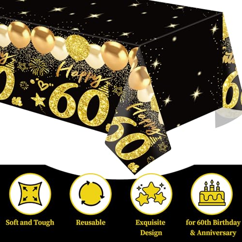 Black Gold 60th Birthday Tablecloths - 2pcs Vintage 1966 Rectangular Covers