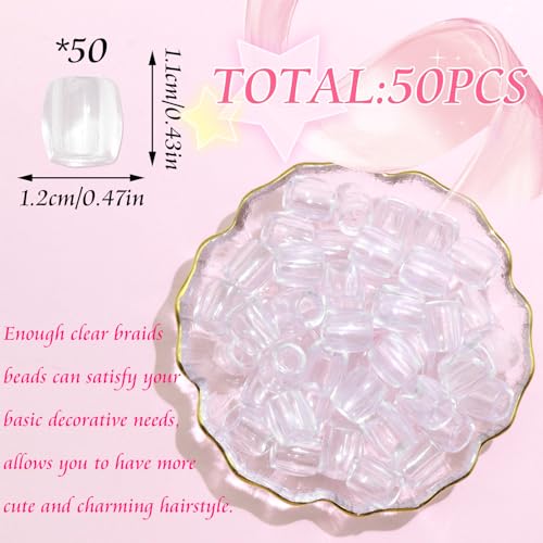 50PCS Clear Acrylic Hair Beads for Braids & Dreadlocks
