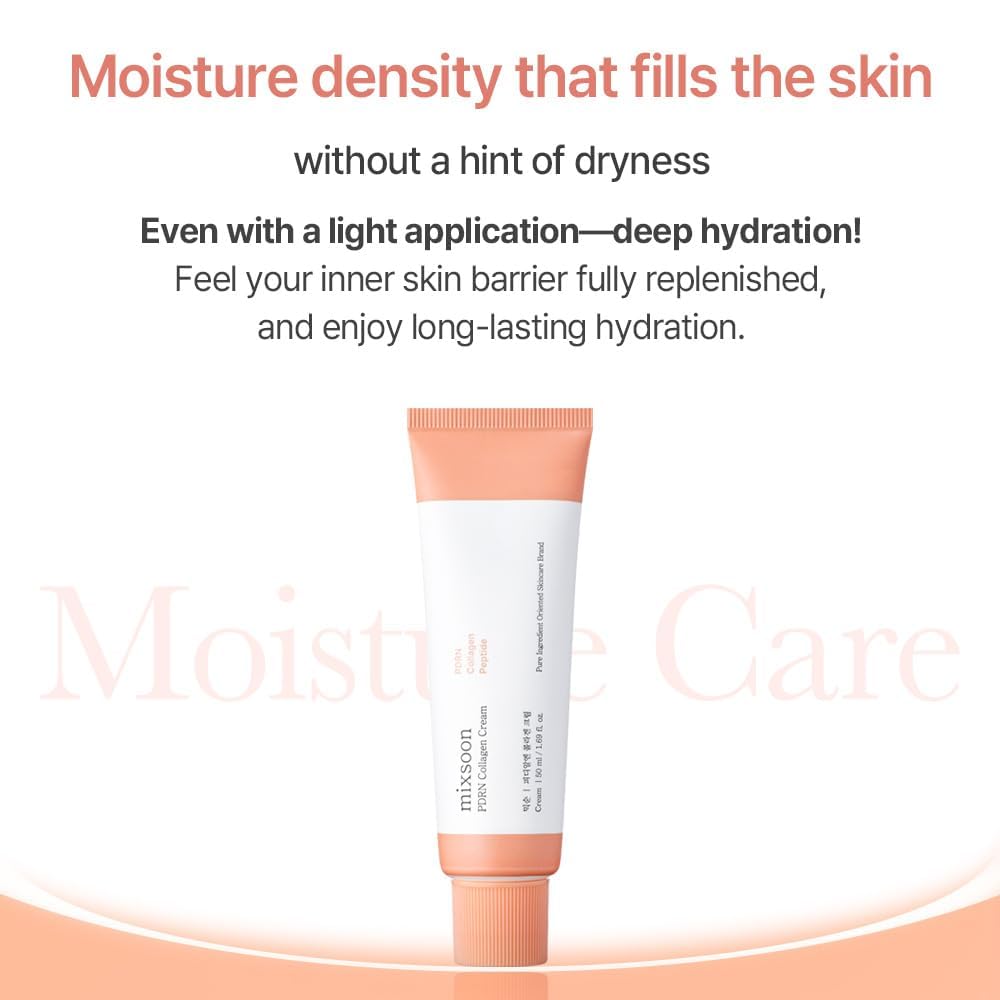 mixsoon PDRN Collagen Cream - Firming, Hydrating and Revitalizing Lightweight Face Gel, Radiance Collagen Peptides, Nourishing Moisturizer for Smooth Skin 50ml / 1.69 fl.oz. Korean Glass Skin Care