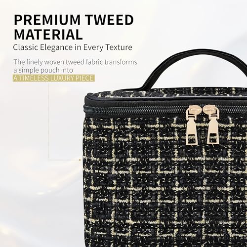 Luxury Tweed Makeup Bag for Women - Large Capacity Organizer