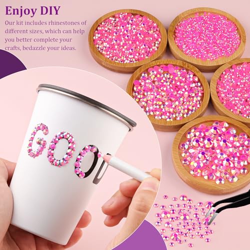 Pink AB Flatback Rhinestones Kit with Jewelry Glue for Crafting & DIY Jewelry