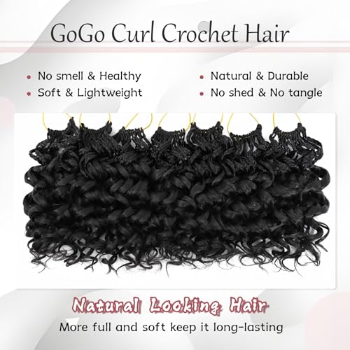 LIYATE 8 Inch Gogo Curl Crochet Hair - 7 Packs, 1B Pre-Twisted Beach Wave Braids