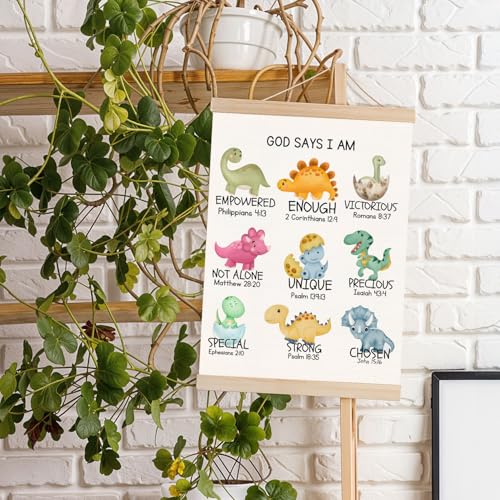 Cute Dinosaur Christian Canvas Wall Art - Bible Verse Decor 12x16