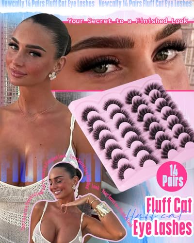 Newcally 8D Volume Faux Mink False Eyelashes - 14 Pairs Cat Eye Lashes