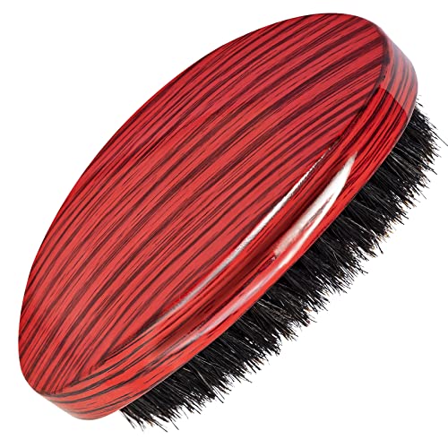 Aosina Medium Wave Brush with Red/Black Boar Bristles for Men