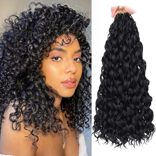Leeven Gogo Curl Crochet Hair 12 Inch 8 Packs - Black Ocean Wave Synthetic Braiding Extensions