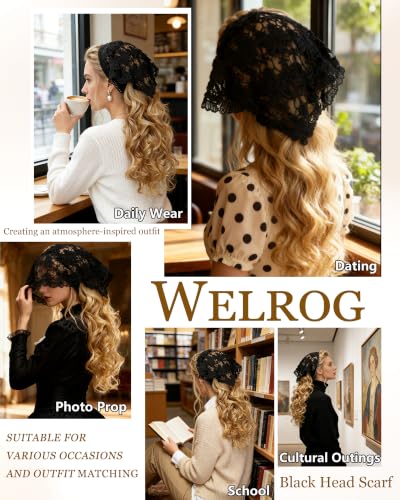 WELROG 3PCS Lace Hair Scarf Bandana, Boho Crochet Headband for Women
