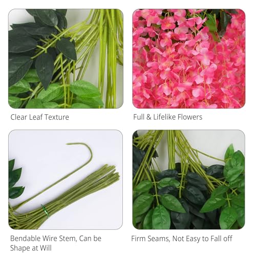 Artificial Wisteria Hanging Flowers - 12 Pack Dark Pink Silk Vines