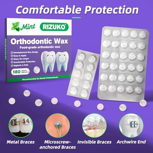 Rizuko Orthodontic Wax for Braces Mint 180 Count - Strong Hold, Long-lasting Relief