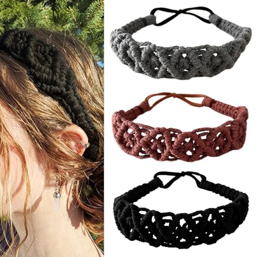Hixixi 3PCS Cotton Rope Wide Braided Headbands for Women Girls Boho Stretch Hair Accessories