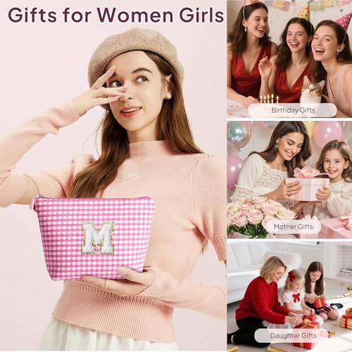 Personalized Pink Initial Makeup Bag Set for Women & Girls - YOOLIFE