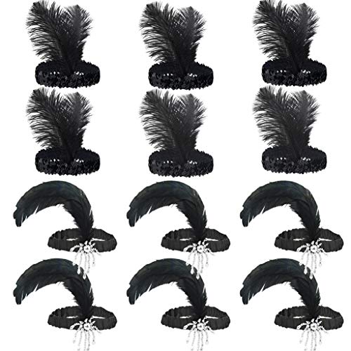 Tongcloud Black 12pc 1920s Flapper Headband Feather Vintage Costume Headpiece