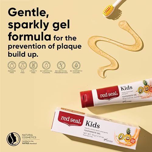 Natural Kids Toothpaste - Tutti Frutti Flavor, Fluoride & SLS-Free, Vegan, Cruelty-Free, 2.47oz - Red Seal Kids