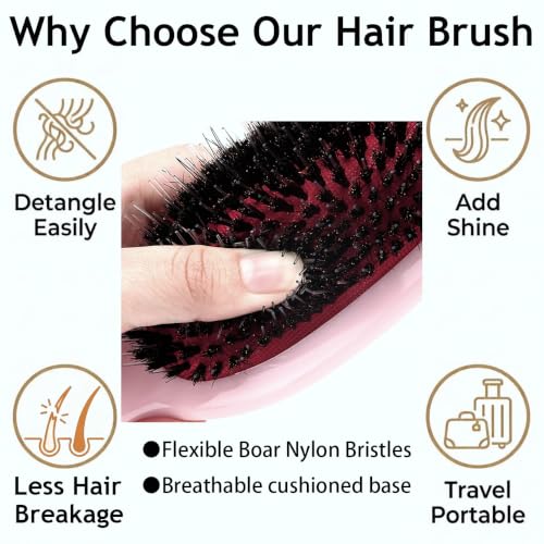 Morsafe Pink Boar Bristle Detangling Brush for Curly Hair
