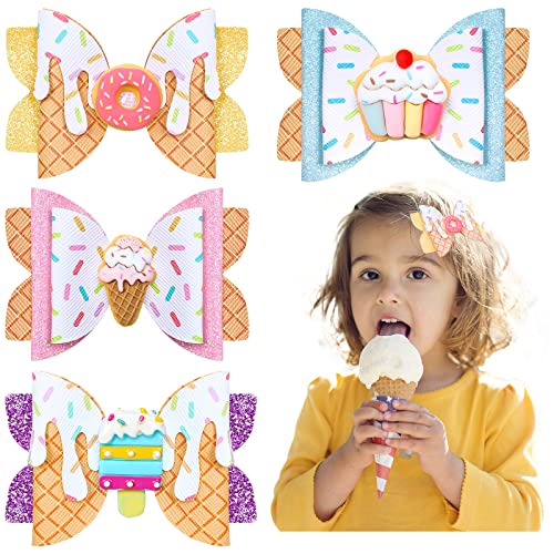 Whaline 4-Pack Glitter Dessert Bow Hair Clips for Girls