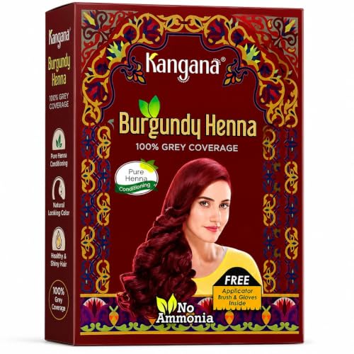 Kangana Burgundy Henna Hair Dye Powder - 1 Pack (50g) for Grey Coverage, Ammonia-Free, Easy Home Application