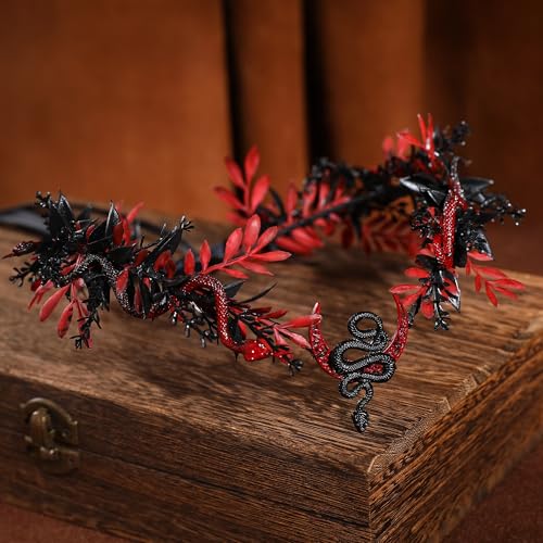 MOSTORY Gothic Snake Flower Crown - Red-Black Medusa Headpiece for Witch Cosplay