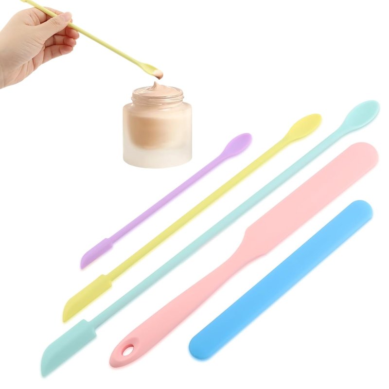 Mini Silicone Spatula Set - 5 Pcs Multicolor Makeup & Kitchen Stir Sticks | Reusable Beauty Tools