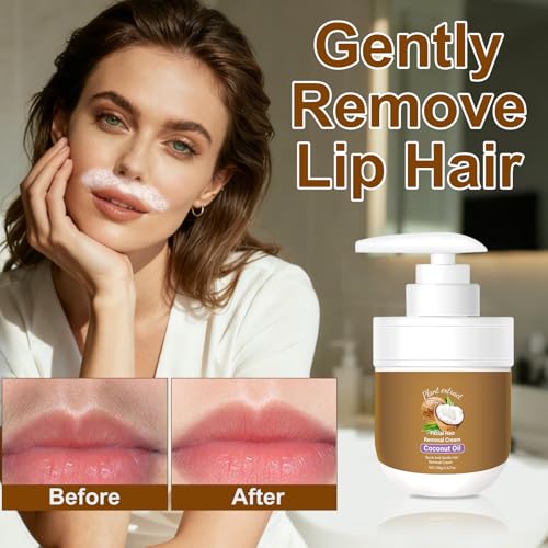 Coconut Oil Facial Hair Removal Cream for Women - Removes Hair From Chin, Upper Lip, Plant Extract, Mild and Non-Irritating (3.52oz)
