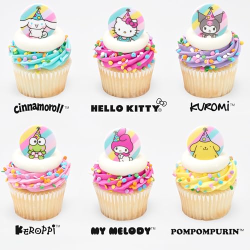 Hello Kitty Cupcake Rings - 24 Pack of Colorful Toppers