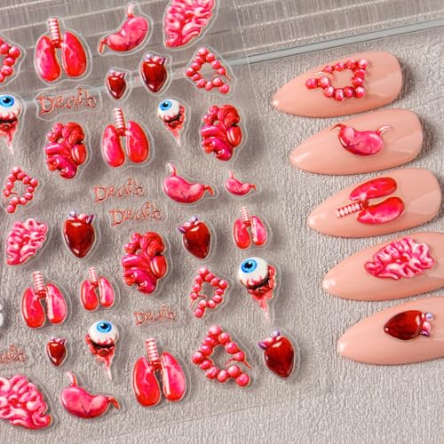 IDDFEVE Halloween Horror Nail Stickers, Embossed Eyeball Organs