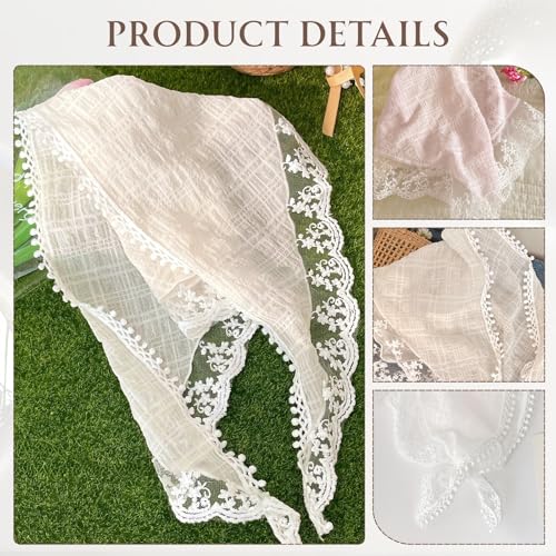 3 Pcs Lace Triangle Headscarf Set - White, Blue & Black Hair Accessories
