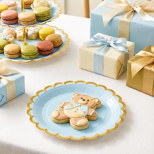7" Peach Paper Plates with Gold Scalloped Rim - 50 Pack