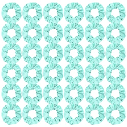 AMCAMI Silk Satin Hair Scrunchies - Lake Blue 36-Piece Bulk Hair Ties Set