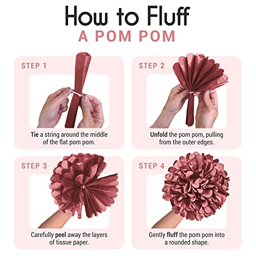 20 Piece Tissue Paper Pom Poms - Blush Pink, Mauve & Cream Party Decor