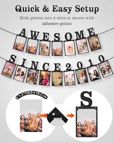 Sweet 16 Birthday Banner with Photo Display | Glitter Milestone Decor