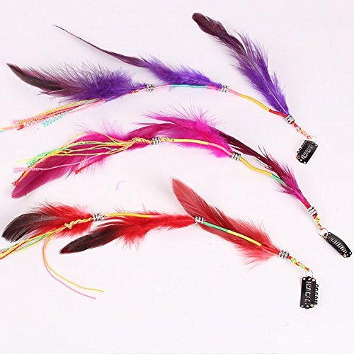 Set of 6 Handmade Boho Hair Extensions with Feather Clips