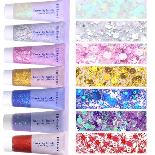 Chunky Face & Body Glitter Gel - Multi-Color Sparkles for Makeup
