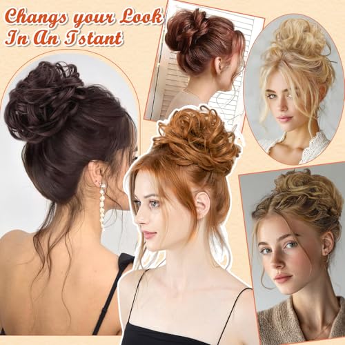 Women Hairpieces 2PCS Wavy Curly Messy Bun Extensions Brownish Black-4