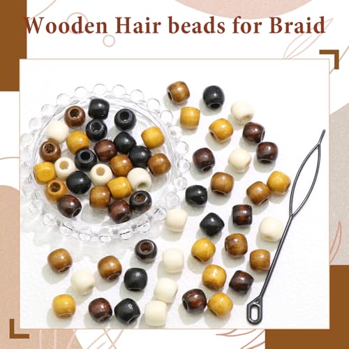 60Pcs Wooden Hair Beads Set for Braids & Dreadlocks - Natural Color