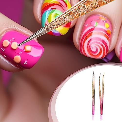 Ouligay 2Pcs Double Ended Nail Art Tweezers Set - Stainless Steel