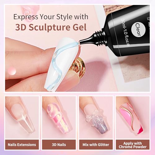 3D Nail Gel and Chrome Powder Kit - Sculpting Gel for Nail Art