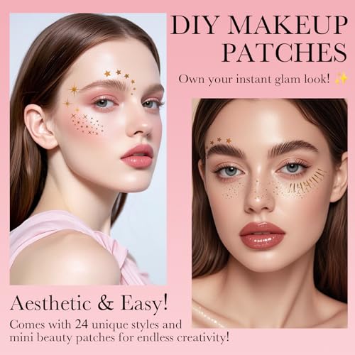 24PCS Waterproof Gold Glitter Face Tattoos for Festivals