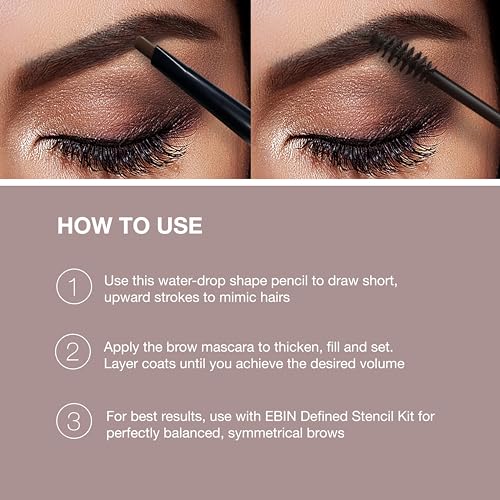EBIN NEW YORK Dual Eyebrow Pencil & Mascara - Water-Resistant, Vegan