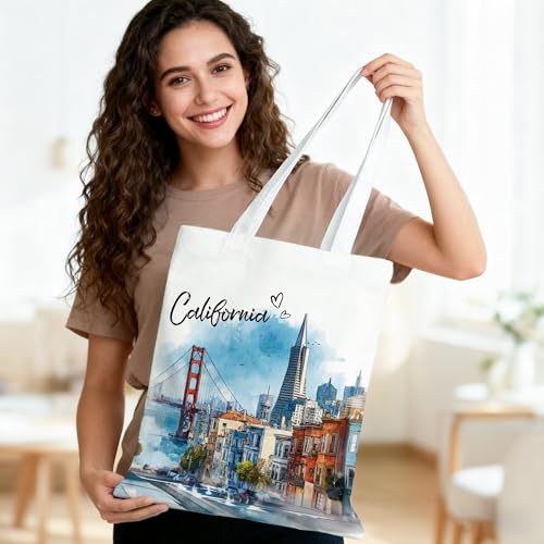 Reusable Cotton Tote Bag with Watercolor Art Design for Women