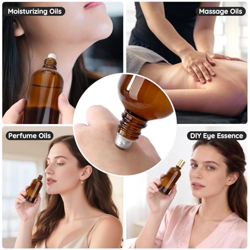 Segbeauty Amber Gold Glass Roller Bottles 3.4oz/100ml - 5 Pack for Essential Oils & Perfume