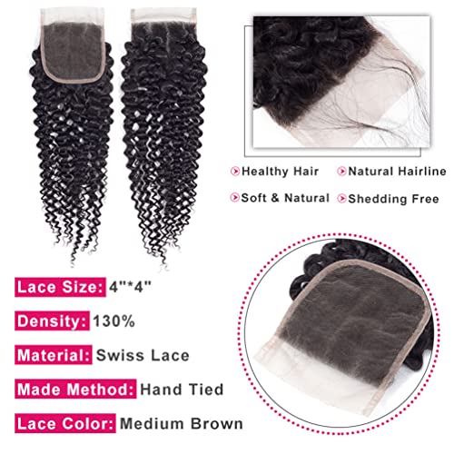 Jinhongze 4x4 Kinky Curly Human Hair Lace Closure - 10 Inch Natural Black