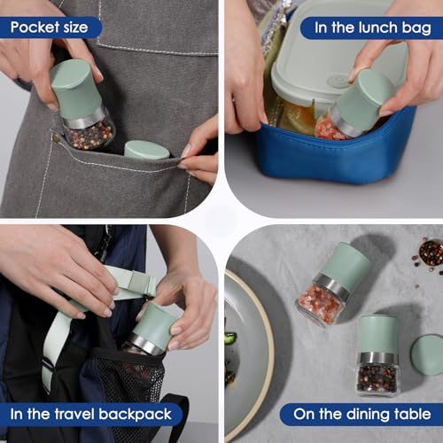 vzaahu Mini Salt and Pepper Grinder Set - Portable Adjustable Coarseness