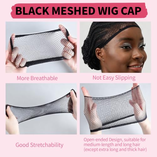 Fandamei 12PCS Nylon Wig Cap Kit – Black Stretchy Hair Net
