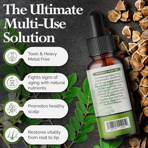 Moringa Seed Oil - 100% Pure Cold-Pressed Virgin Moisturizer for Skin & Hair