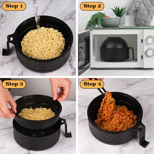 HUAKENER Microwave Ramen Bowl Set - 38 oz with Lid & Utensils