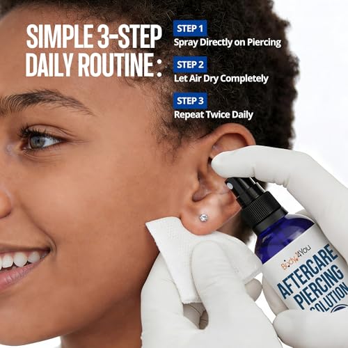 BodyJ4You Piercing Aftercare Spray - Saline Solution for Piercings Wound Wash Sterile Saline - Keloid Bump Removal Ear Nose Septum Belly Button Cartilage - Sea Salt Earring Cleaner Fine Mist 2 Fl Oz