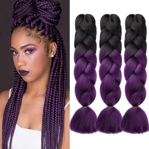 MAYSA 24-Inch Ombre Jumbo Braiding Hair Extensions - 3 Pack Black-Purple