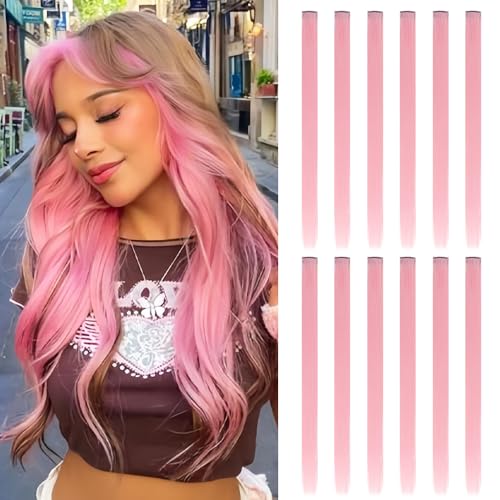Light Pink Clip-In Hair Extensions - 20 Inch, 12 Pcs, Heat Resistant