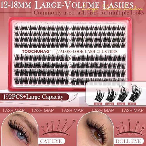 Manga Eyelash Clusters - 192pcs D-Curl Thick Extensions 12-18mm